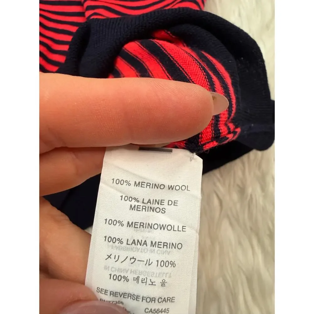 J.Crew Tippi 100% Merino Wool Sweater Coral/Navy Stripe Size S Preppy Nautical